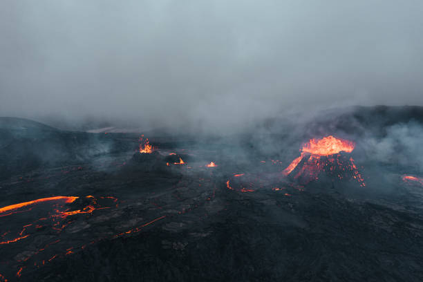 istock Beautiful volcano in Iceland covered with smoke 1347975544