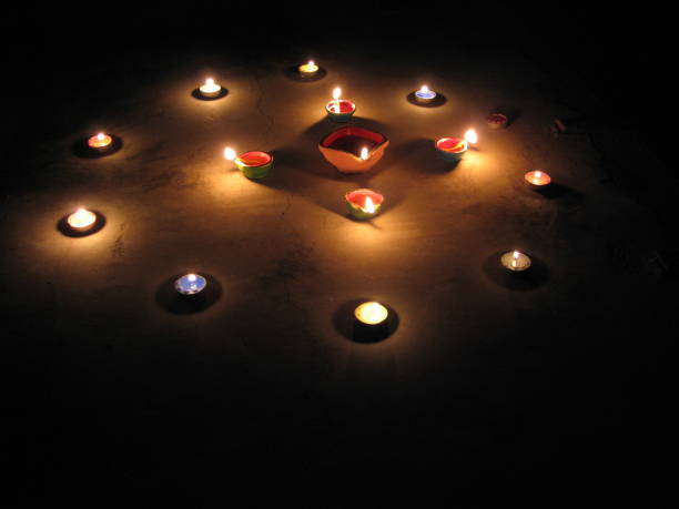 Festive Lights of Diya Lamps During Diwali stock photo