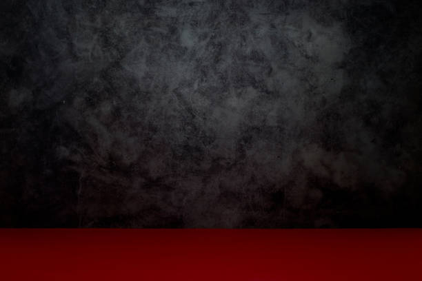 Red floor with old gray concrete wall for dark background