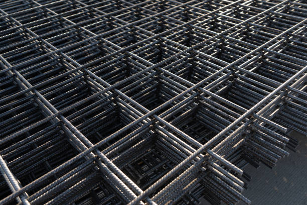 The rebar is bonded with steel wire for use as a construction infrastructure. Which part of the rebar has rusted due to chemical reactions. stock photo