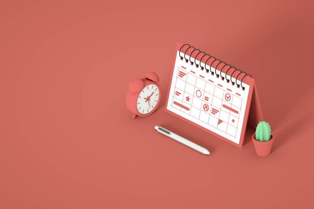 Isometric planning schedule and calendar concept. Time management concept. 3d rendering.