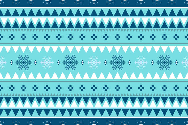 blue tone Merry Christmas vintage ethnic seamless pattern decorated with snowflakes. design for background, wallpaper, fabric, carpet, web banner, wrapping paper. embroidery style. blue tone Merry Christmas vintage ethnic seamless pattern decorated with snowflakes. design for background, wallpaper, fabric, carpet, web banner, wrapping paper. embroidery style. vector. christmas batik fabric stock illustrations