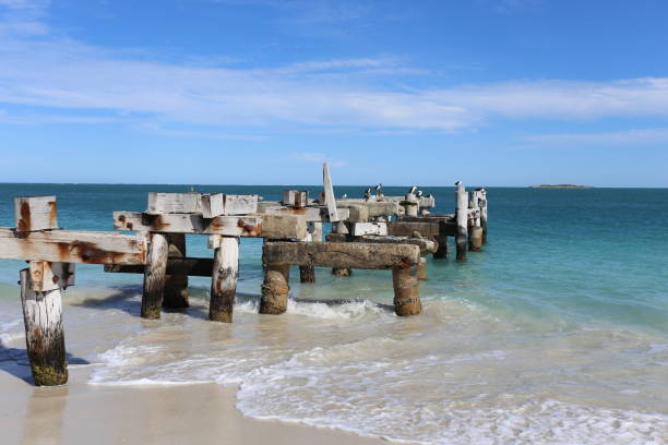 istock Abandoned old wooden pier in beach 1348003863