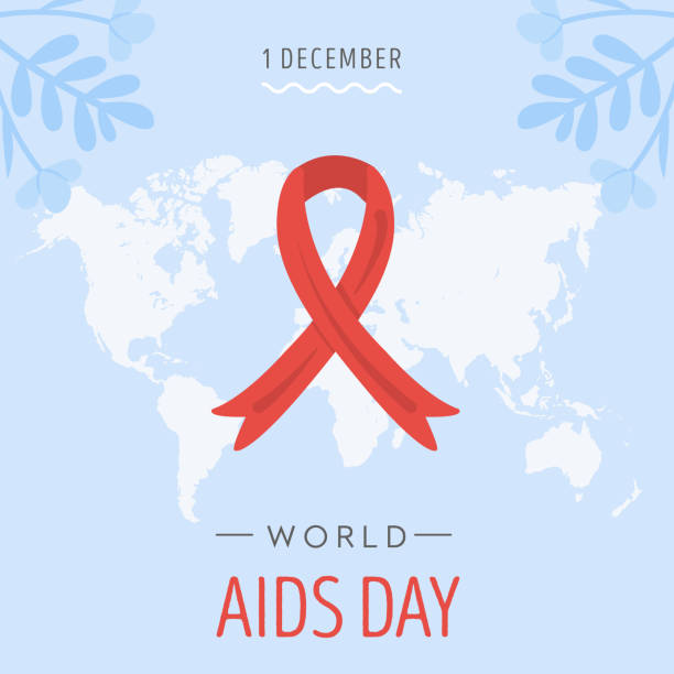 world aids day card. red awareness ribbon. hiv and aids symbol or emblem. social media post or banner template. vector illustration. - world aids day stock illustrations