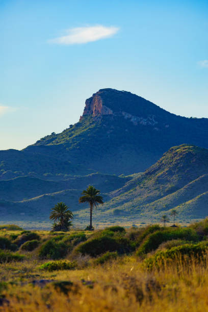 Mediterranean sea coast landscape, spanish coastline in Murcia region. Calblanque Regional Park. Tourist attraction.