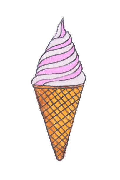 Ice-cream drawing with crayon isolated on white background Ice-cream drawing with crayon isolated on white background dollop whipped cream stock illustrations