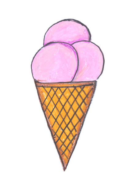 Ice-cream drawing with crayon isolated on white background Ice-cream drawing with crayon isolated on white background whip cream dollop stock illustrations