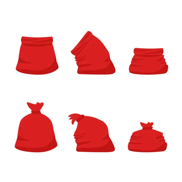 Vector illustration of Set of red bags Santa Claus isolated on white background