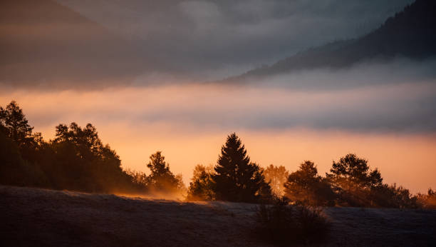 Mountain peak covered with clouds and fog
