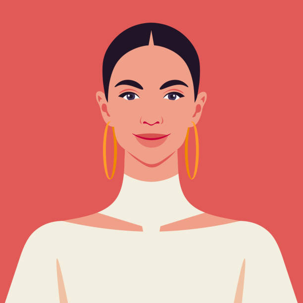 아름다운 라틴 아메리카 여성의 초상화. 아바타 - portuguese culture women ethnic smiling stock illustrations