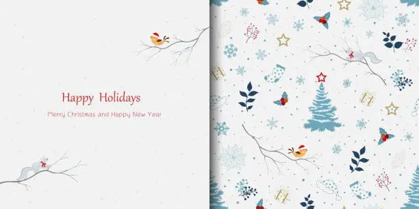 Vector illustration of Winter holiday theme greeting card with seamless pattern for Christmas or new year decorative,celebrate party or invitation