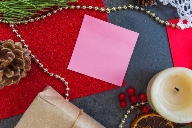 istock Happy New Year. Holiday Decoration or postcard concept with flat lay copy space 1348018020