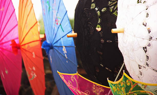 istock Colorful Chinese Umbrellas with embroidery, China 1348019356