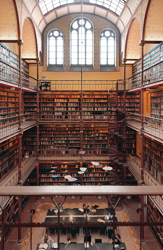 Library shelves and desks