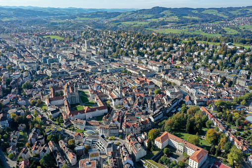 St.Gallen view over neaby the entire city. The high angle image was captured during autumn season.