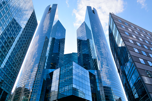 Modern architecture of the La Defense financial district in Paris, France