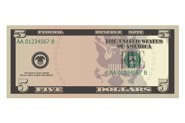 Five dollars without a portrait of Linkoln. 5 us dollars banknote. Template or mock up for a souvenir. Vector illustration isolated on a white background Five dollars without a portrait of Linkoln. 5 us dollars banknote. Template or mock up for a souvenir. Vector illustration isolated on a white background five dollar bill stock illustrations