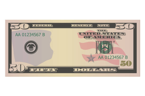 fifty dollars without a portrait of grant. 50 us dollars banknote. template or mock up for a souvenir. vector illustration isolated on a white background - 50 sayısı illüstrasyonlar stock illustrations