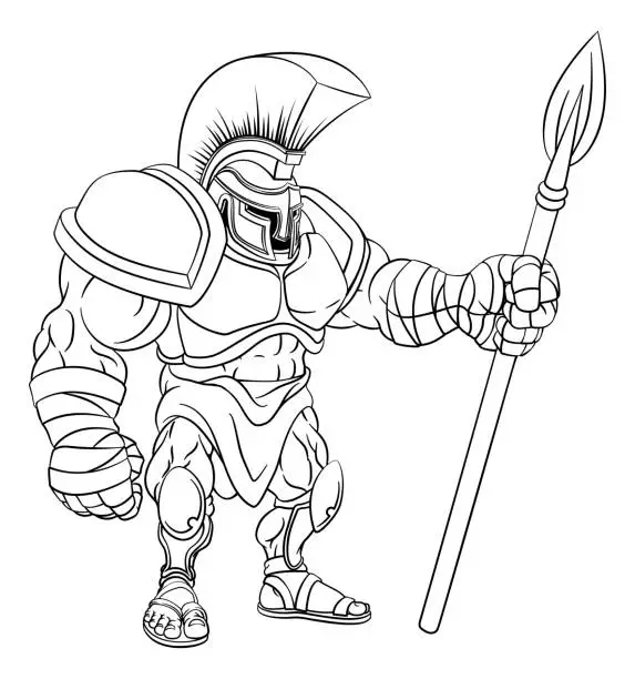 Vector illustration of Spartan Gladiator Trojan Warrior Soldier Cartoon
