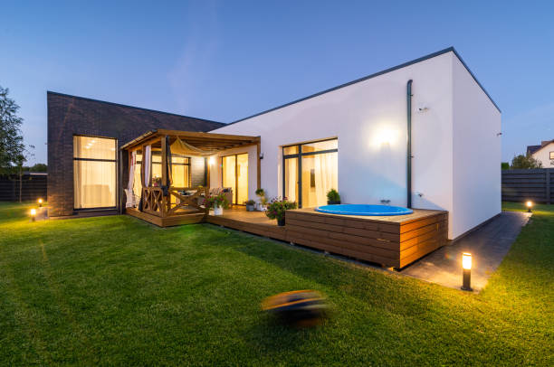 Cozy back yard of a private house, with wooden patio, Hot Tub.