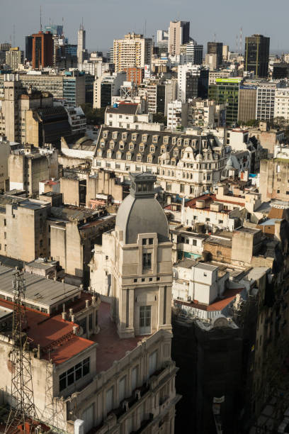 Vertical high angle view of Montserrat neighborhood from the Barolo Palace lighthouse observatory at May Avenue (Avenida 25 de Mayo), Buenos Aires