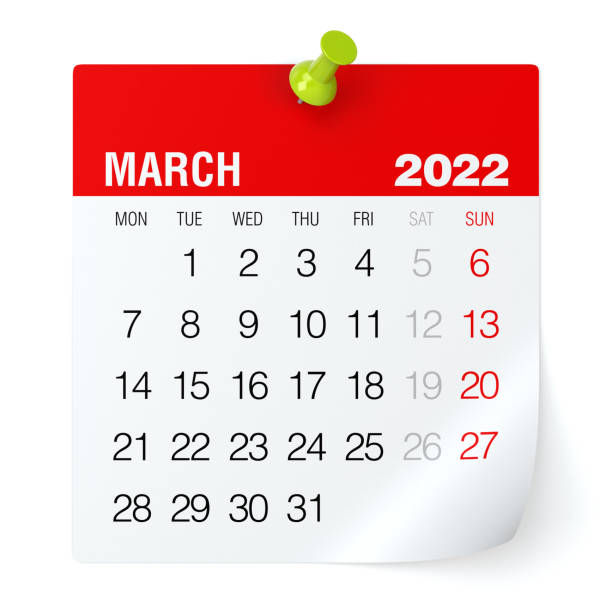 March 2022 - Calendar. Isolated on White Background. 3D Illustration stock photo