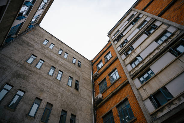 Old red brick buildings photographed in Chengdu