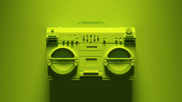 istock Green Boombox Post-Punk Stereo with Vibrant Green Background 1348031282