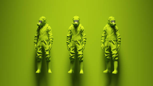 istock Green 3 Hazmat Suit Ravers with Green Background 1348031298