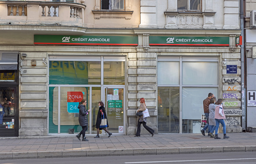 Belgrade, Serbia - October 16, 2021: French Bank Credit Agricole at Kolarceva Street in Belgrade.