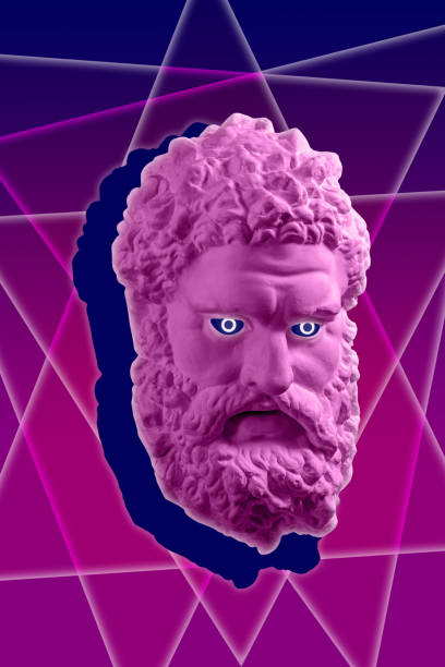 istock Collage with sculpture of human face in a pop art style. Modern creative concept image with ancient statue head. Zine culture. Contemporary art poster. Funky punk minimalism. Crypto art design. 1348034598