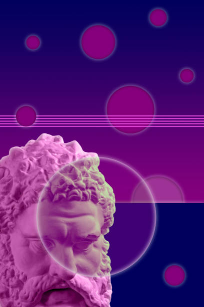 istock Collage with sculpture of human face in a pop art style. Modern creative concept image with ancient statue head. Zine culture. Contemporary art poster. Funky punk minimalism. Crypto art design. 1348034639