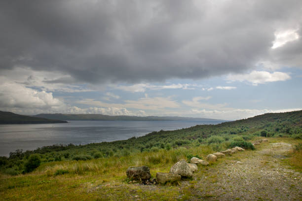 View from the banks of Loch Slapin between Broadford and Elgol on the Isle of Skye in Scotland. View of Loch Slapin between Broadford and Elgol on the Isle of Skye in Scotland. isle of skye broadford stock pictures, royalty-free photos & images