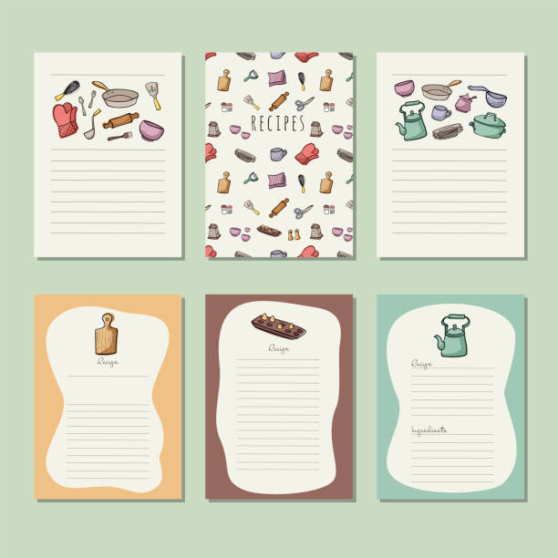 przepisy na projekty papierowe - książki kucharskie stock illustrations