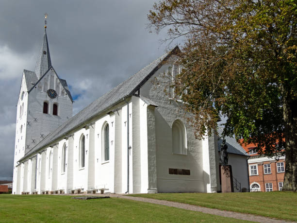 White gothic brick church in Thisted, Denmark stock photo