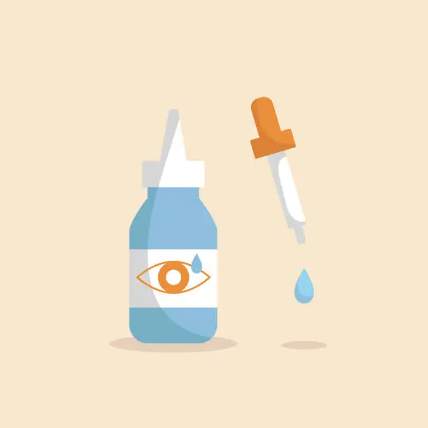 Vector illustration of Bottle of eyedrops, pipette and drop