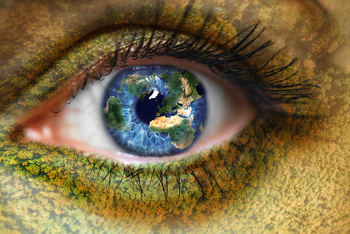 Green planet earth and blue human eye - Eco prospects
