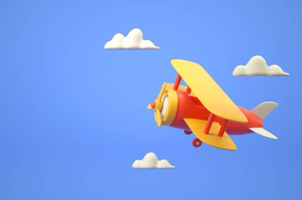 Flying Airplane With Clouds In Cartoon Style 3d Render Stock Photo -  Download Image Now - iStock