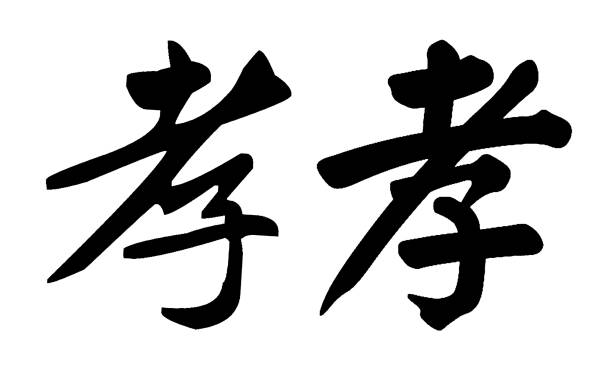 Chinese Calligraphy, Translation: filial piety, obedience, mourning Chinese Calligraphy, Translation: filial piety, obedience, mourning 草圖 stock illustrations