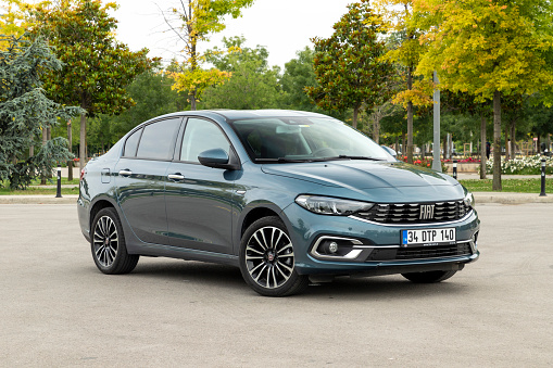Istanbul, Turkey - June 21 2021 : Fiat Tipo is a sedan car. It is also known as the Fiat Egea in Turkey and Dodge Neon in Mexico and Middle East.