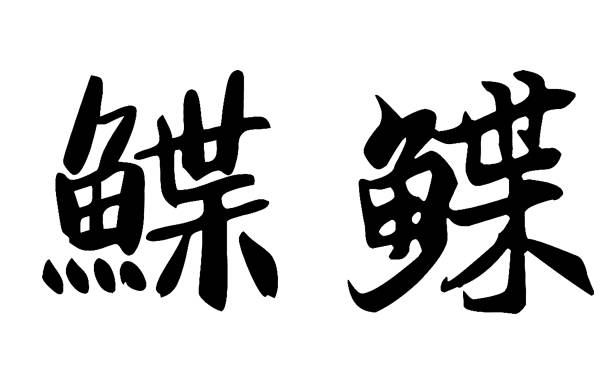 Japanese Calligraphy, Translation: flatfish Japanese Calligraphy, Translation: flatfish 草圖 stock illustrations