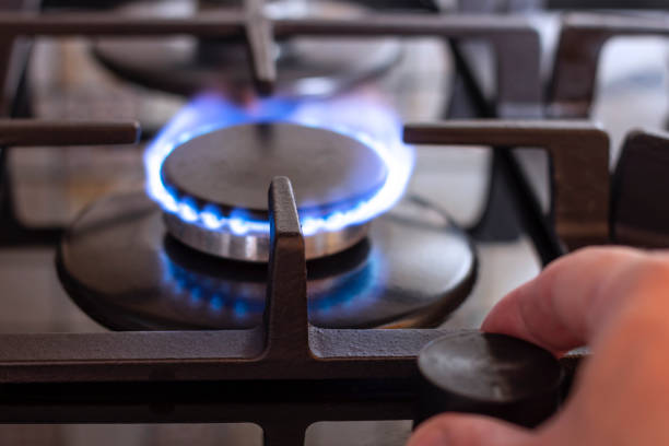 istock A burning gas burner on the kitchen stove. 1348057034