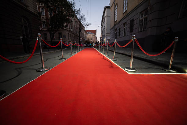 Red Event Carpet, Stair and Gold Rope Barrier Concept of Success and Triumph Red Event Carpet, Stair and Gold Rope Barrier Concept of Success and Triumph premiere stock pictures, royalty-free photos & images