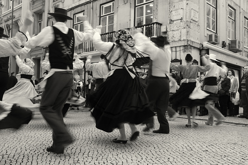 Lisbon, Portugal - January 11, 2014: A folklore group performs at the Rua Augusta street i Lisbon downtown.