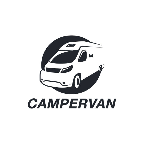 Simple camper Van vector icon on white background Simple camper Van vector icon on white background mobile home stock illustrations