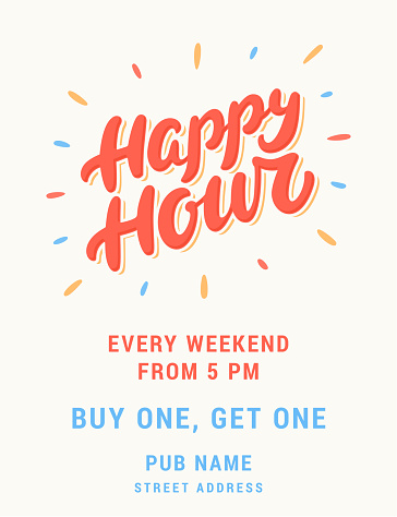 Happy hour. Vector handwritten lettering banner. Vector illustration.