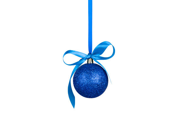 istock blue glitter christmas ornament with red ribbon isolate 1348065083