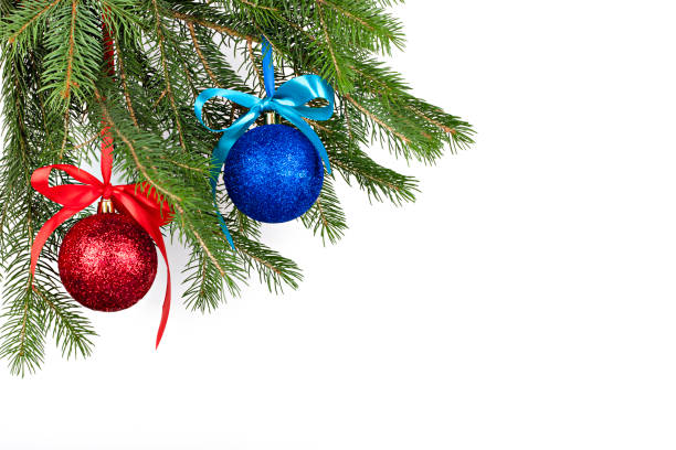 istock christmas background branches with ornament red and blue 1348065868