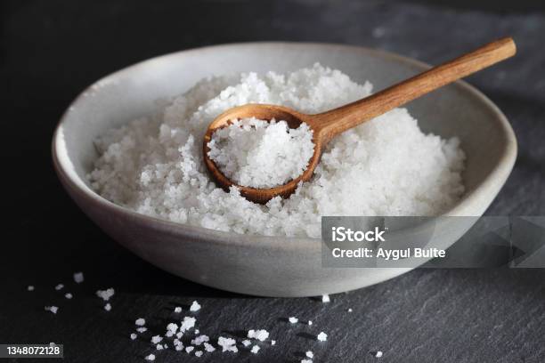 Flower Of Salt From Guerande France Traditional French Natural Sea Salt Of High Quality Hand Harvested In The Salt Marshes Stock Photo - Download Image Now