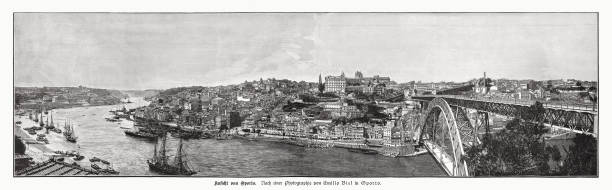istock Panoramic view of Porto, Portugal, wood engraving, published in 1897 1348073640